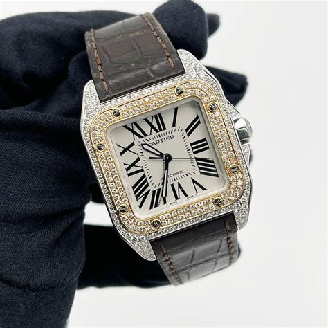 cartier santos dumont metal bracelet|cartier santos 100 diamond bezel.